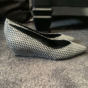 Nine West Black and White Geometric Wedge Shoes